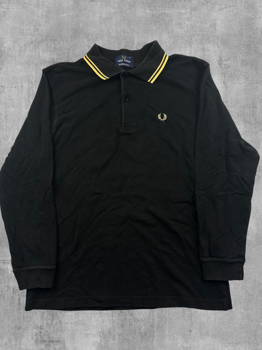 Fred Perry Langarm Polo Shirt Schwarz Gelb S
