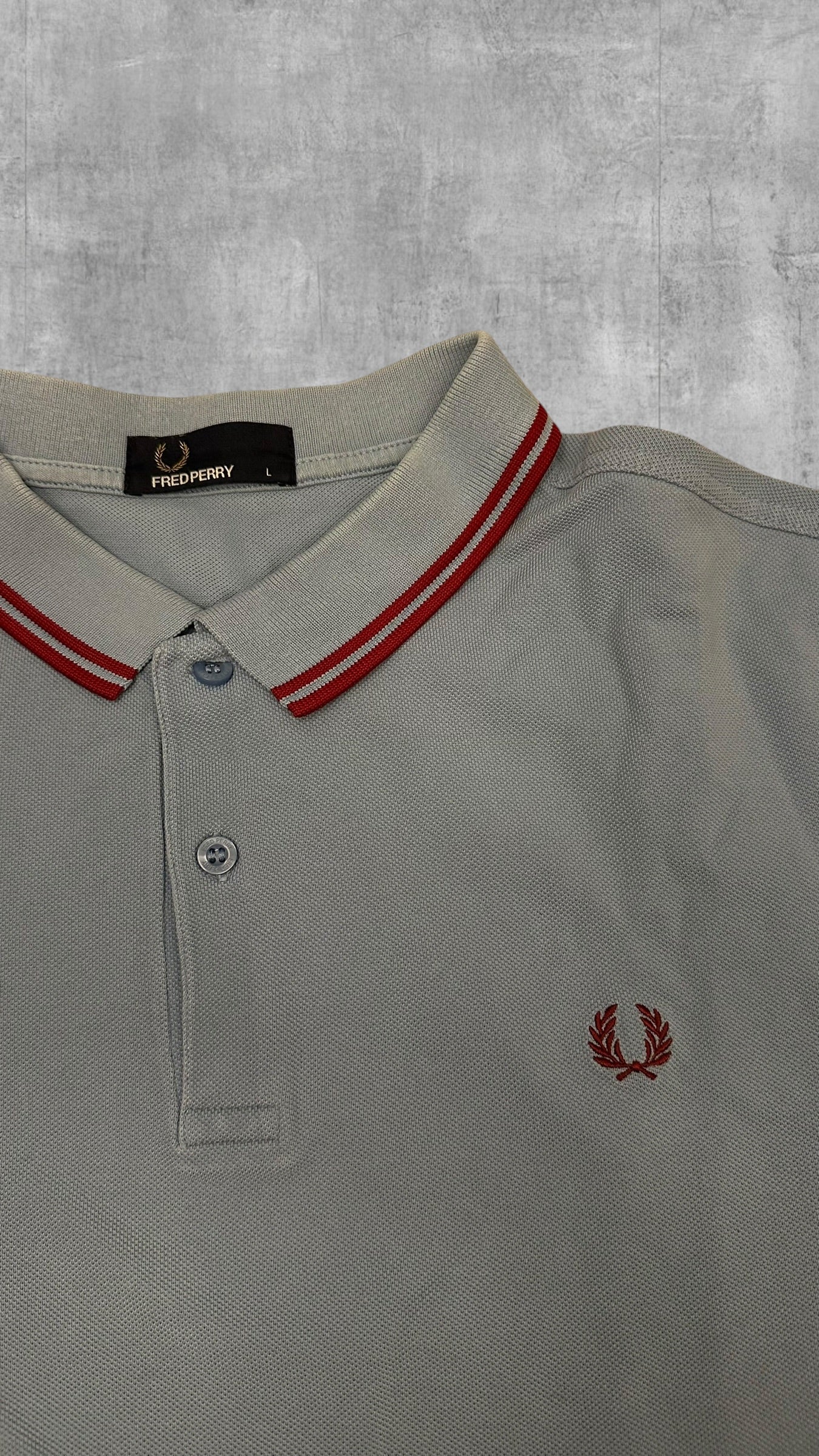 Fred Perry Polo Shirt Hellblau Weinrot L