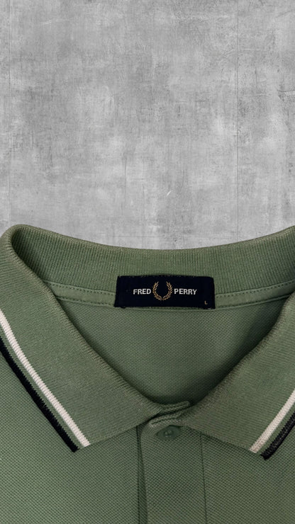 Fred Perry Polo Shirt Khaki Schwarz Weiß L