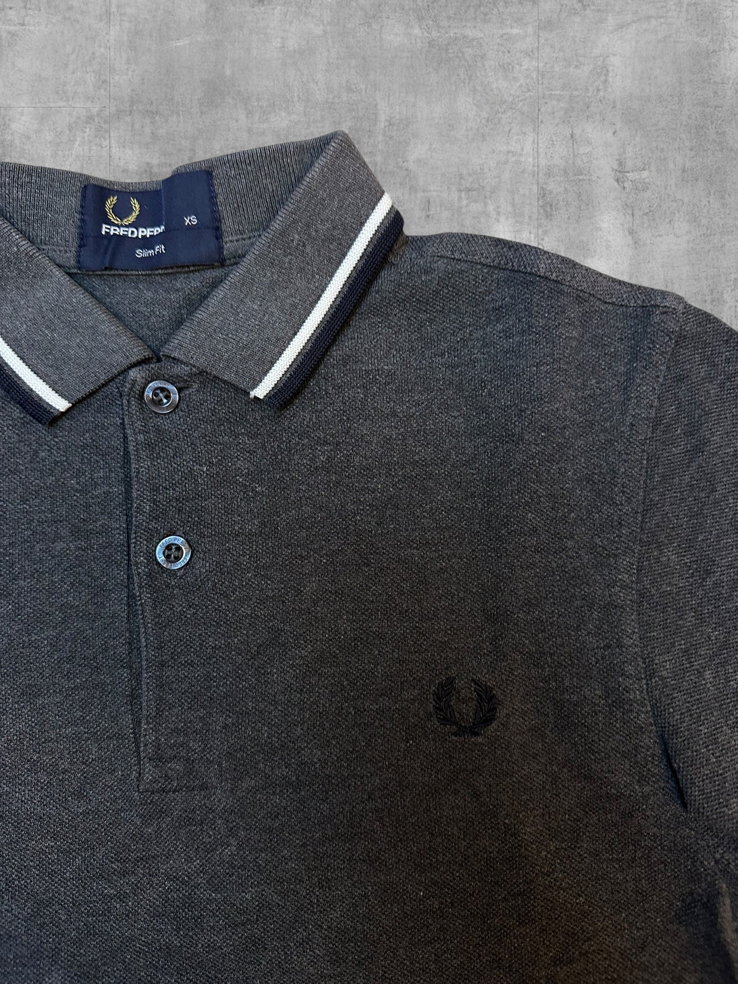 Fred Perry Polo Shirt Grau Schwarz Weiß XS Slim Fit