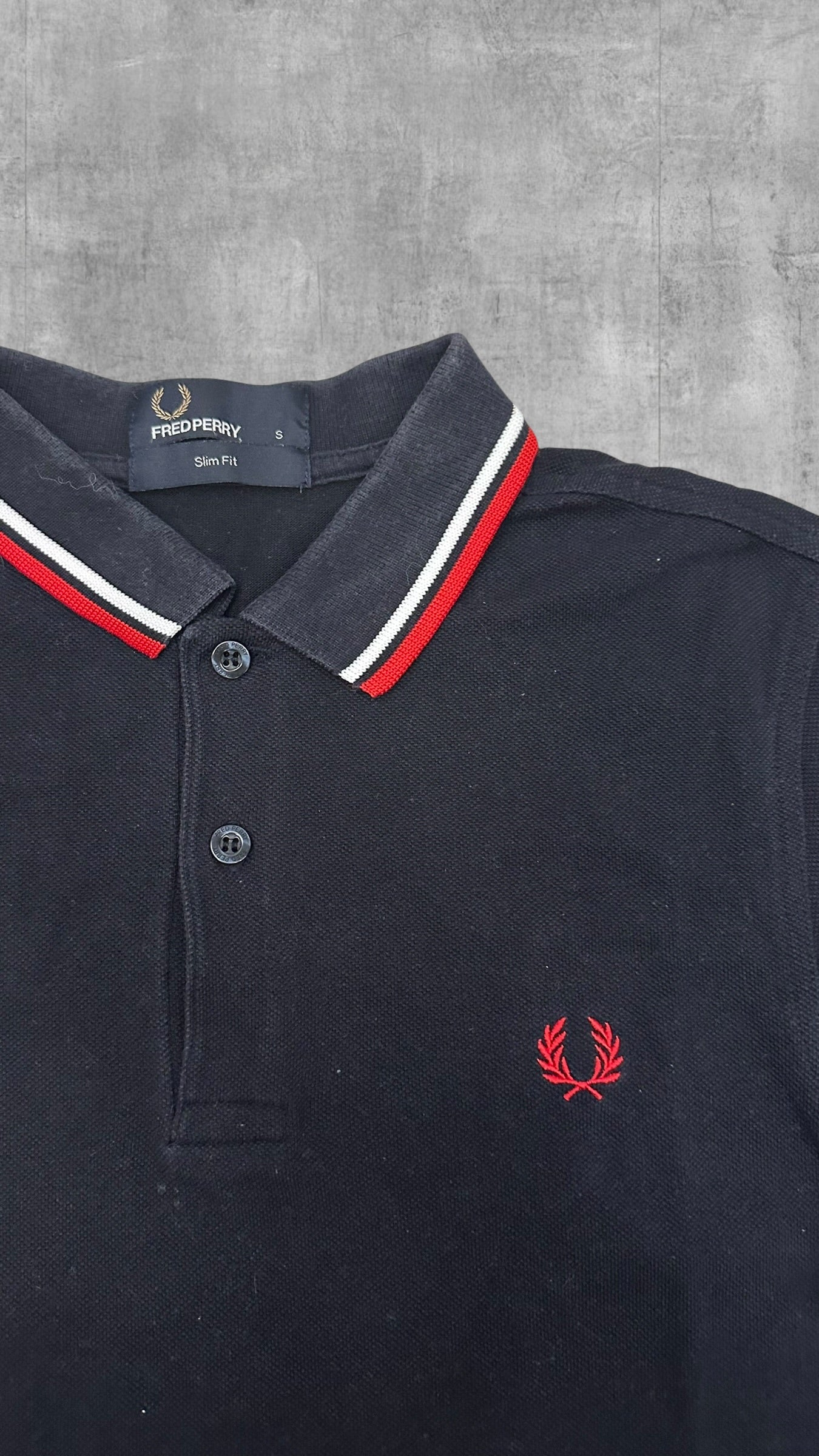 Fred Perry Polo Shirt Schwarz Rot Weiß S Slim Fit