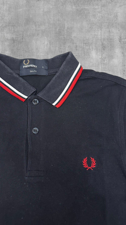 Fred Perry Polo Shirt Schwarz Rot Weiß S Slim Fit