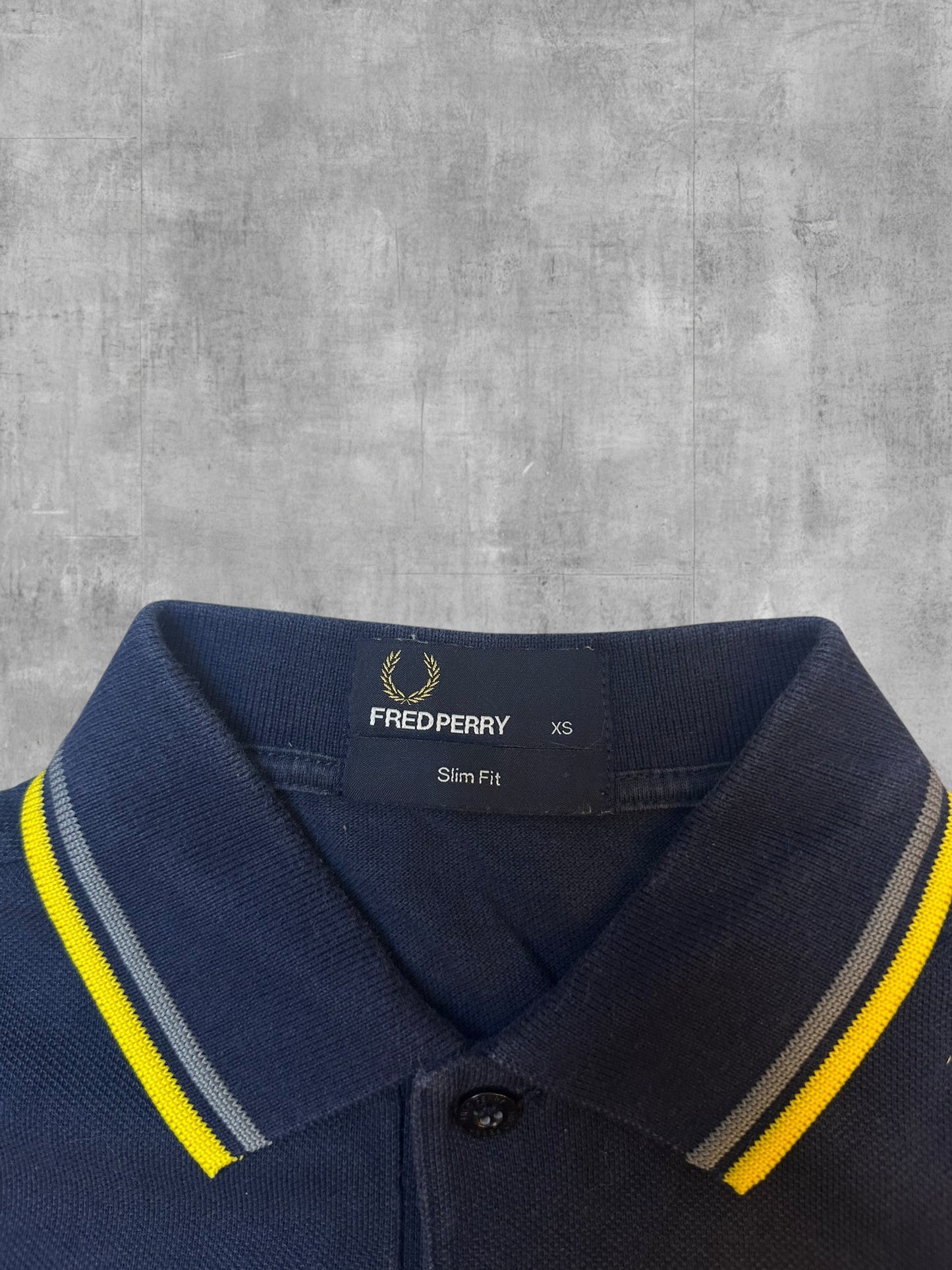 Fred Perry Polo Shirt Navy Blau Gelb XS Slim Fit