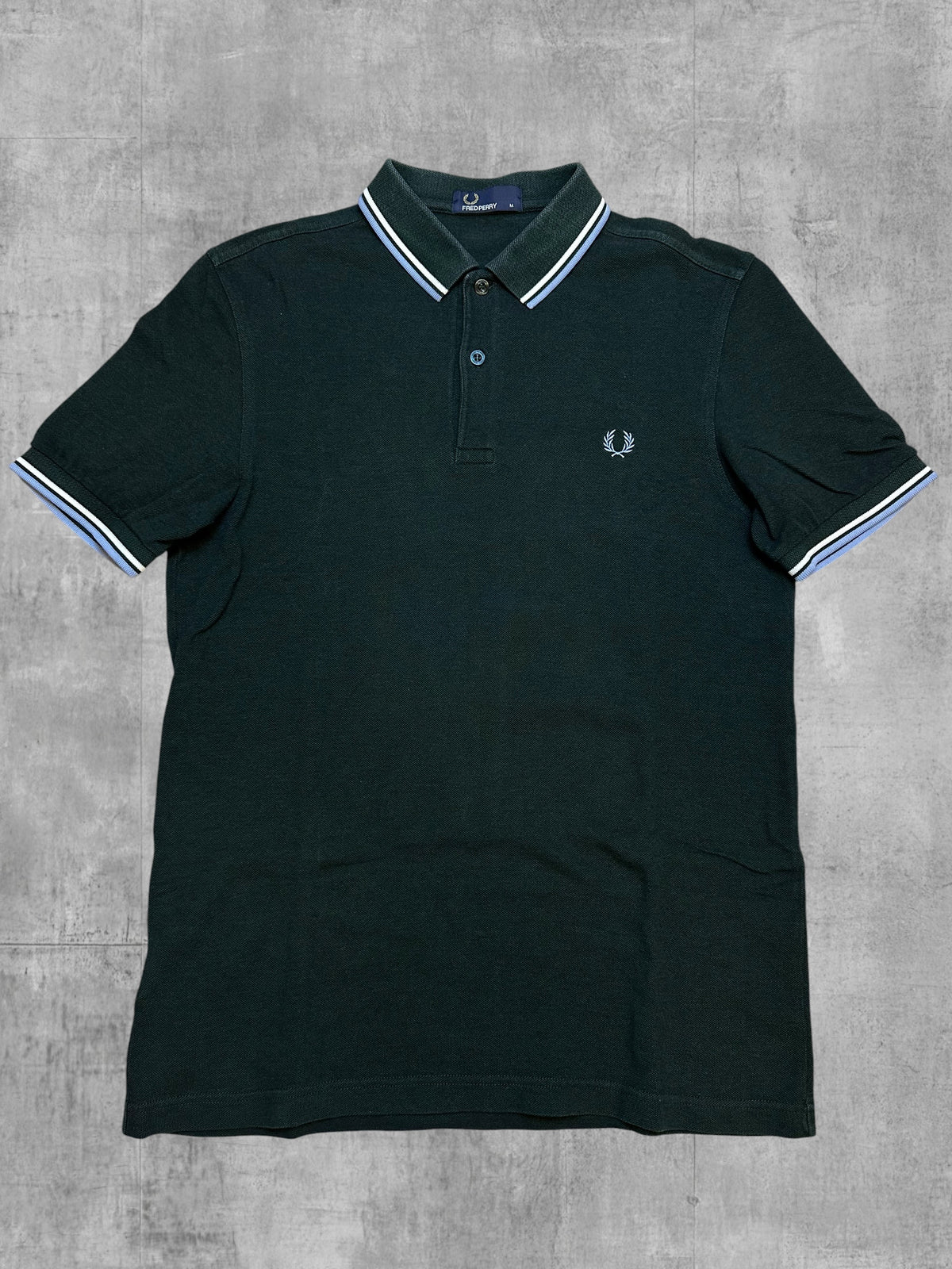 Fred Perry Polo Shirt Dunkelgrün Weiß Hellblau M