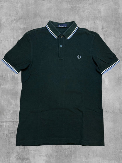 Fred Perry Polo Shirt Dunkelgrün Weiß Hellblau M