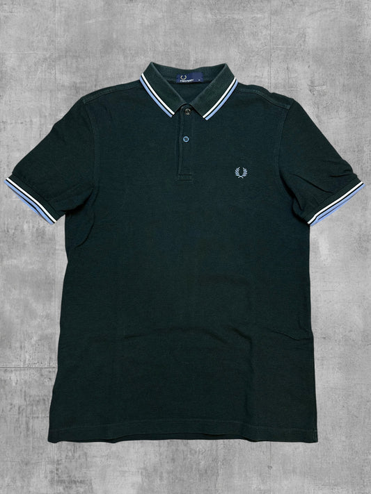 Fred Perry Polo Shirt Dunkelgrün Weiß Hellblau M
