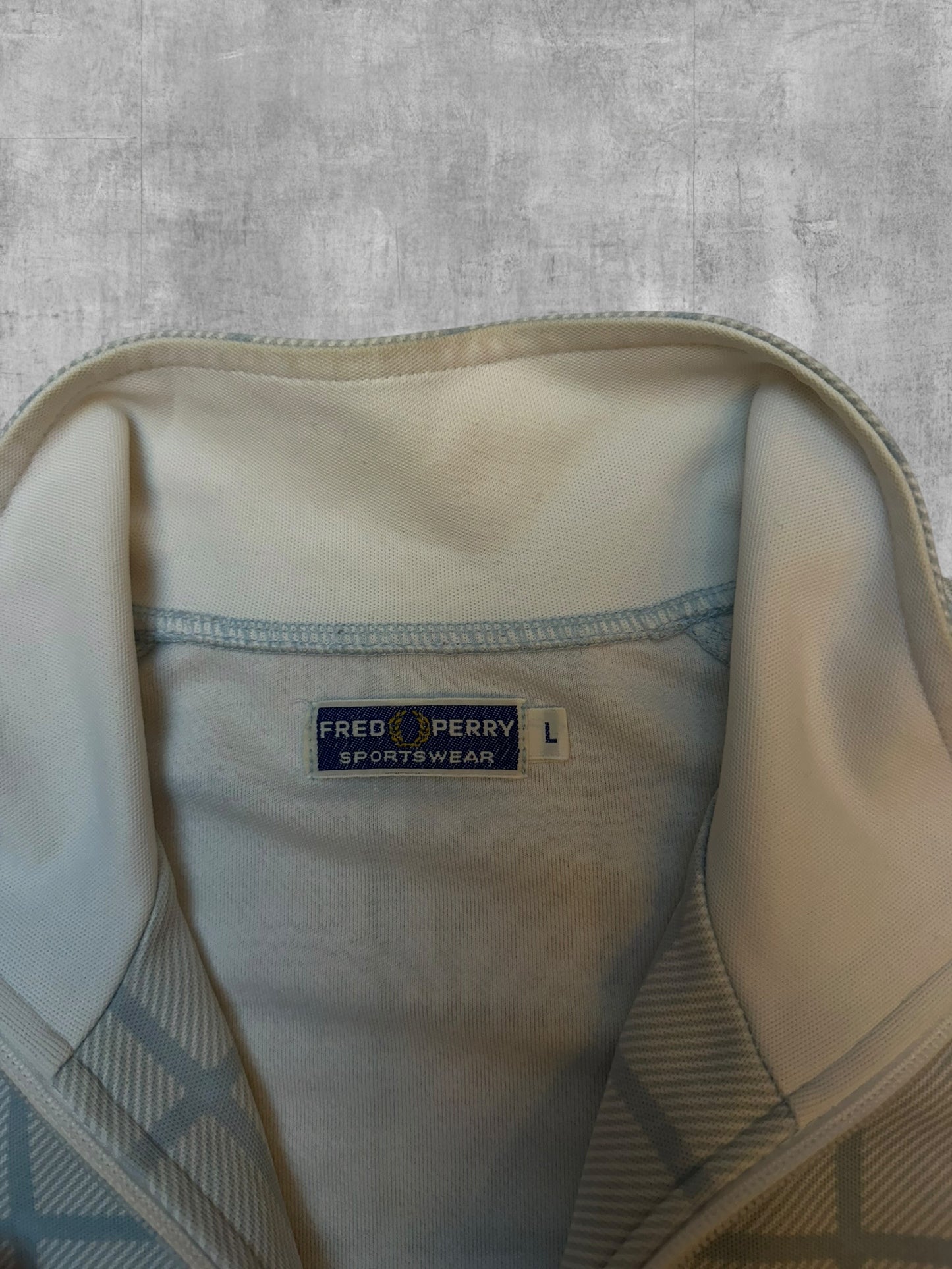 Fred Perry Vintage Trainingsjacke Babyblau Weiß Kariert L