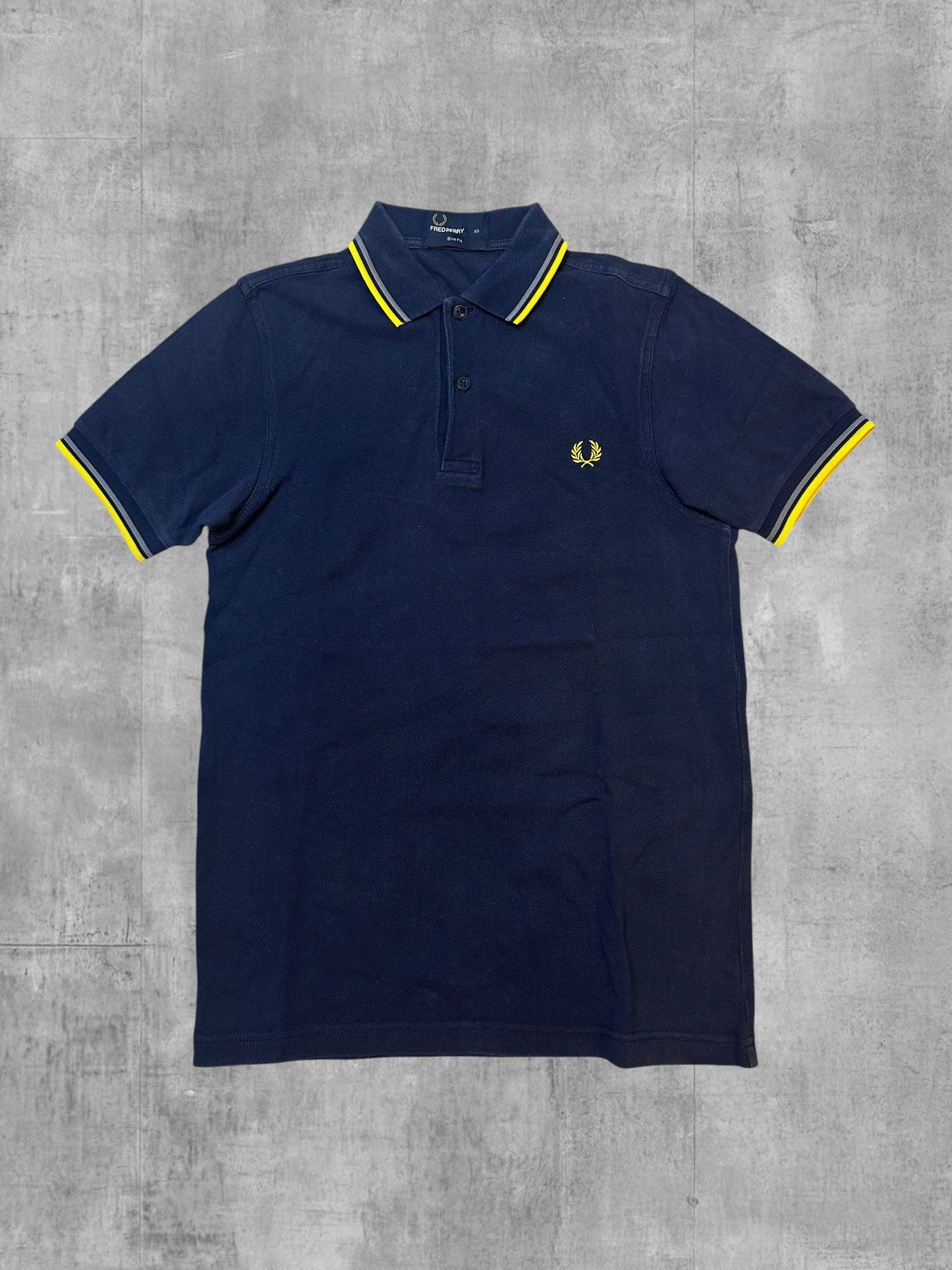 Fred Perry Polo Shirt Navy Blau Gelb XS Slim Fit