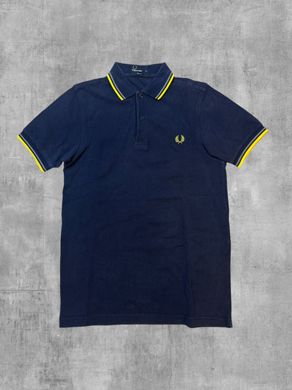 Fred Perry Polo Shirt Navy Blau Gelb XS Slim Fit