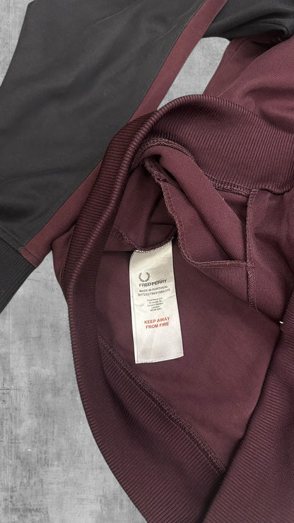 Fred Perry Trainingsjacke Taped Zip Jacke Weinrot Schwarz Frauengröße XL Männer M