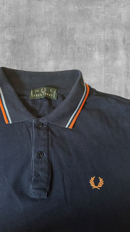 Fred Perry Polo Shirt Navy Blau Orange L
