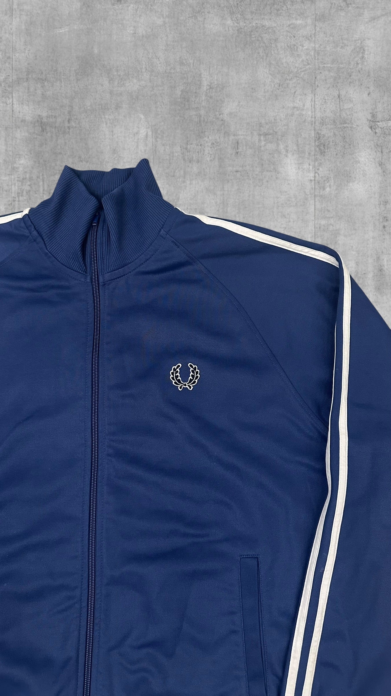 Fred Perry Vintage Trainingsjacke Taped Dunkelblau Weiß L