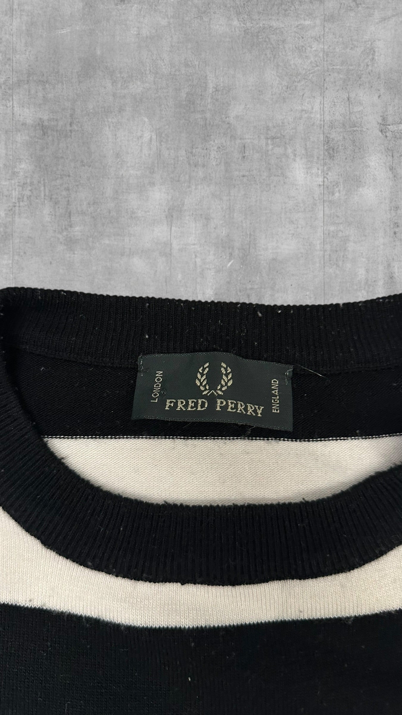 Fred Perry Vintage Sweatshirt Schwarz Weiß M