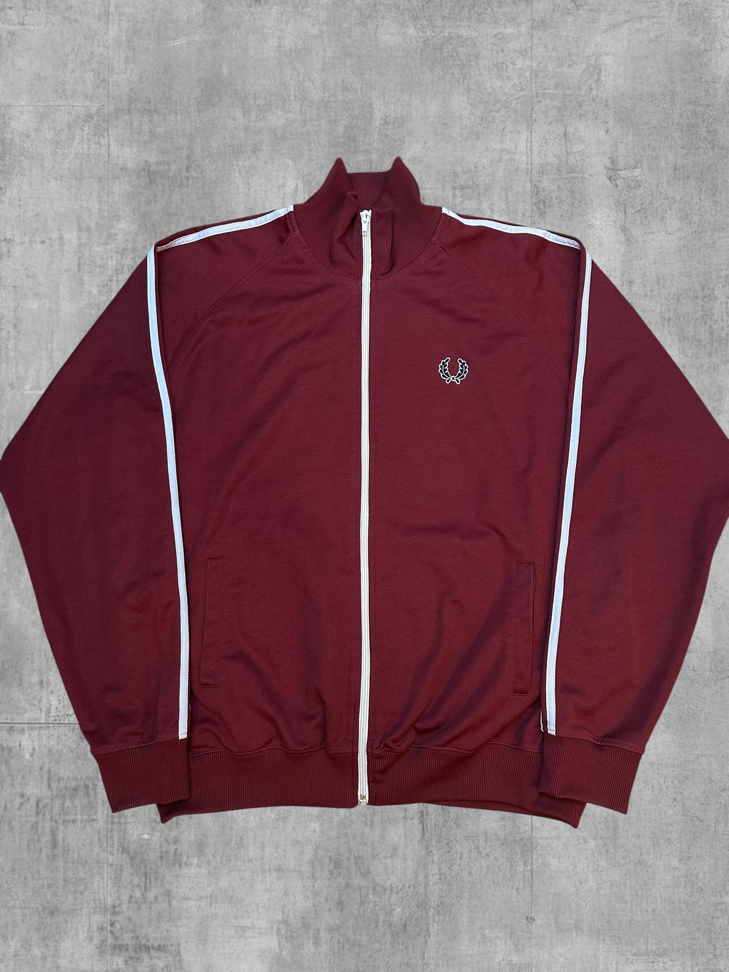 Fred Perry Vintage Trainingsjacke Taped Weinrot Weiß XL