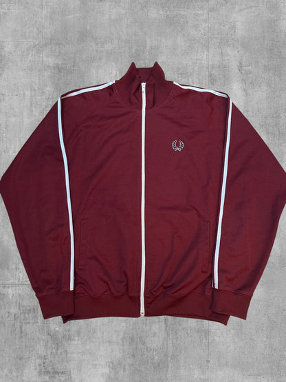 Fred Perry Vintage Trainingsjacke Taped Weinrot Weiß XL