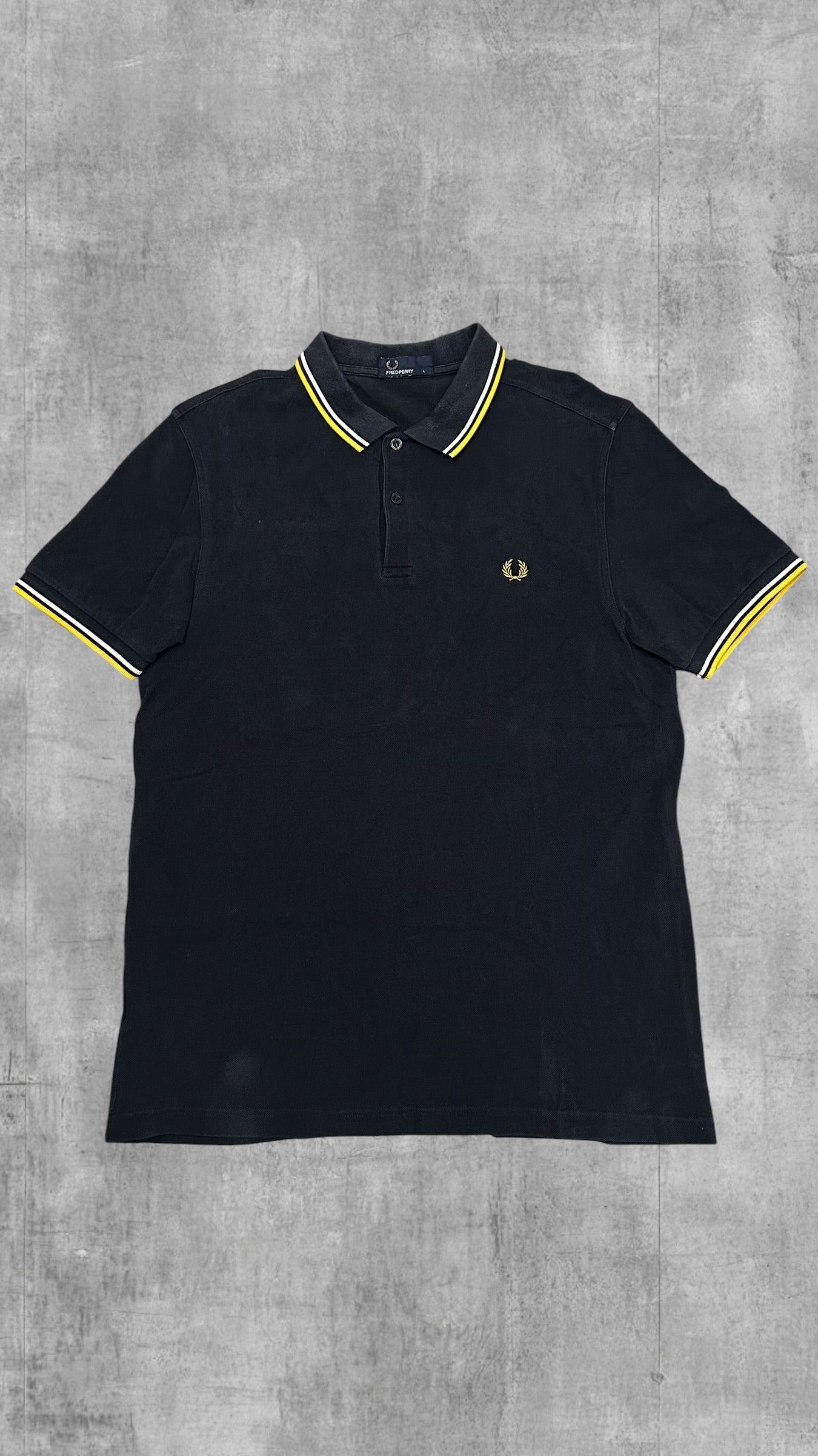 Fred Perry Polo Shirt Schwarz Gelb Weiß L