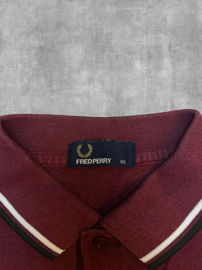 Fred Perry Polo Shirt Weinrot Khaki XS
