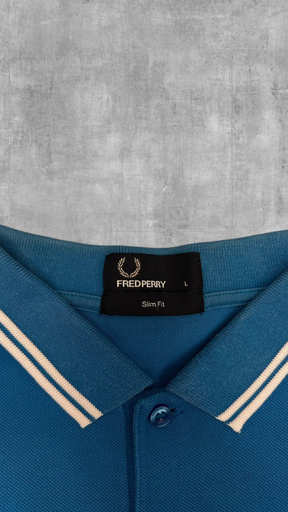 Fred Perry Polo Shirt Hellblau Weiß L Slim Fit