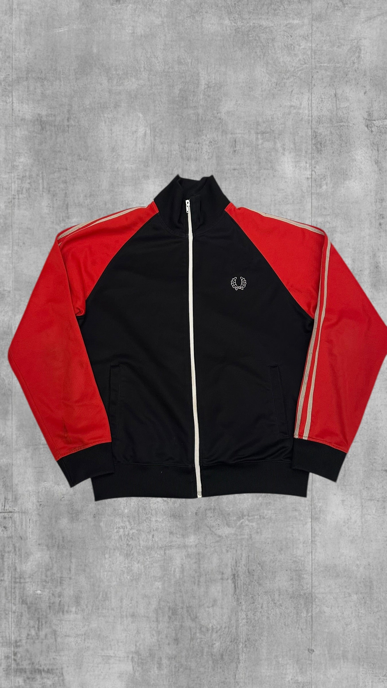 Fred Perry Vintage Trainingsjacke Taped Zip Jacke Navy Blau Rot M