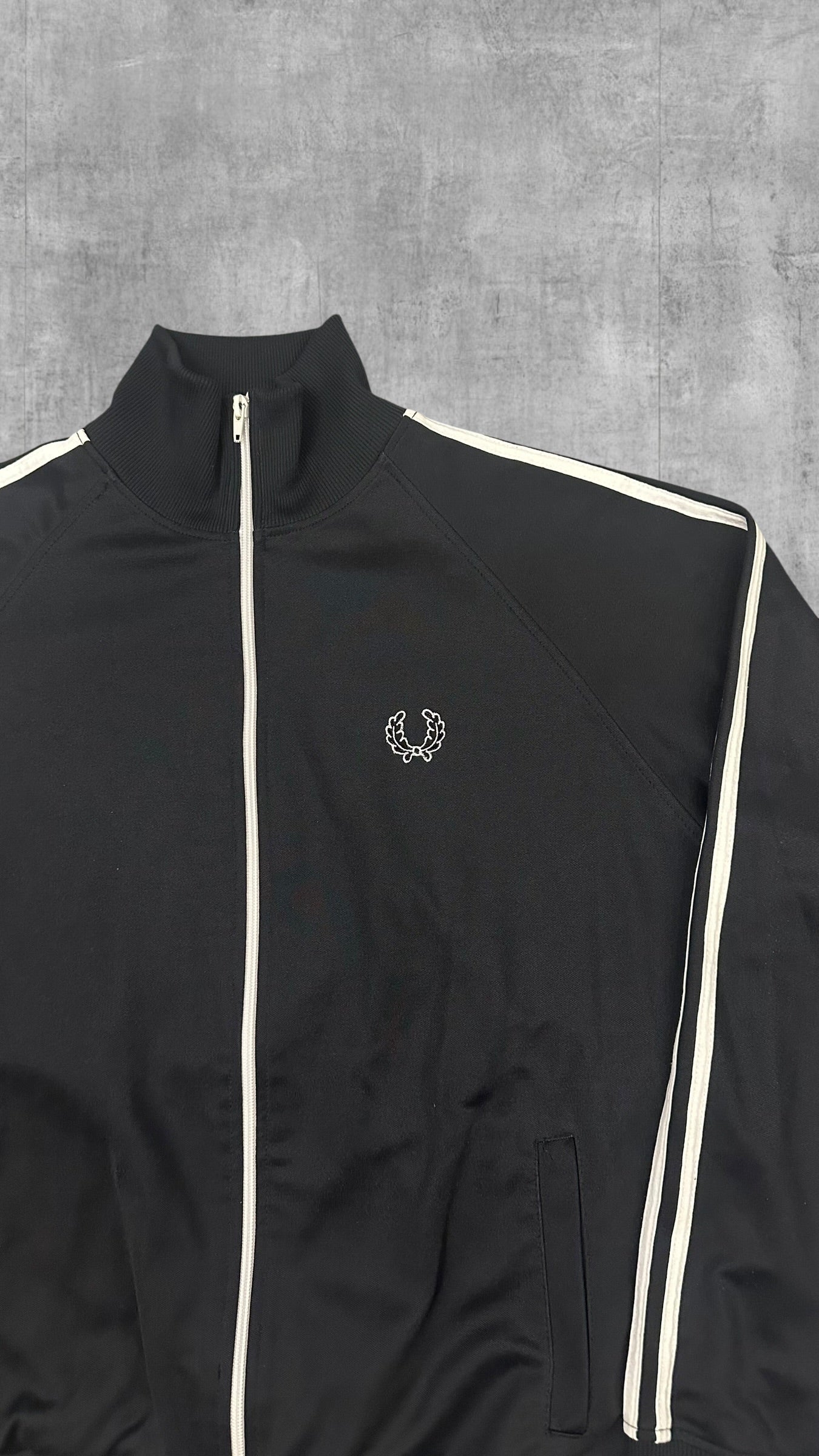Fred Perry Vintage Trainingsjacke Taped Schwarz Weiß L