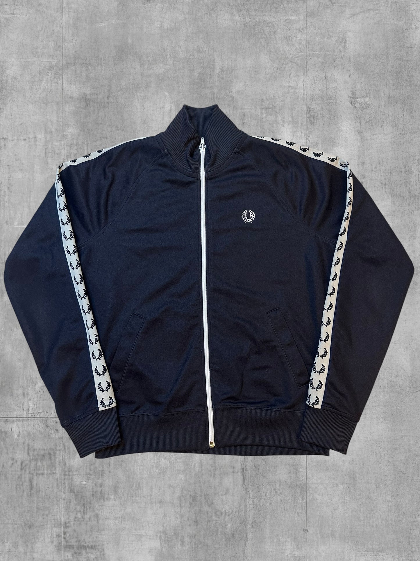 Fred Perry Trainingsjacke Taped Navy Blau Weiß Frauengröße 12 L