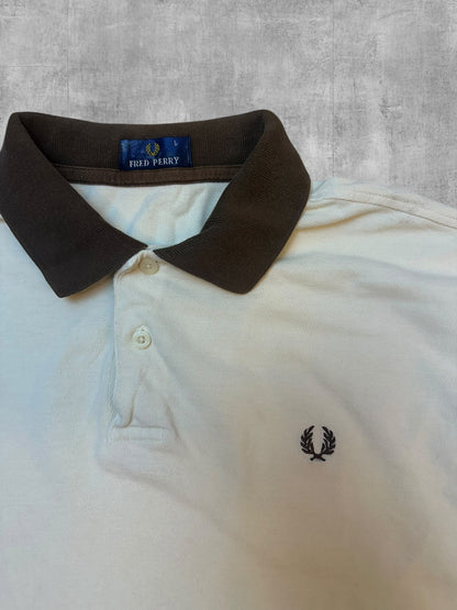 Fred Perry Vintage Polo Shirt Weiß Braun Blau Schwarz L