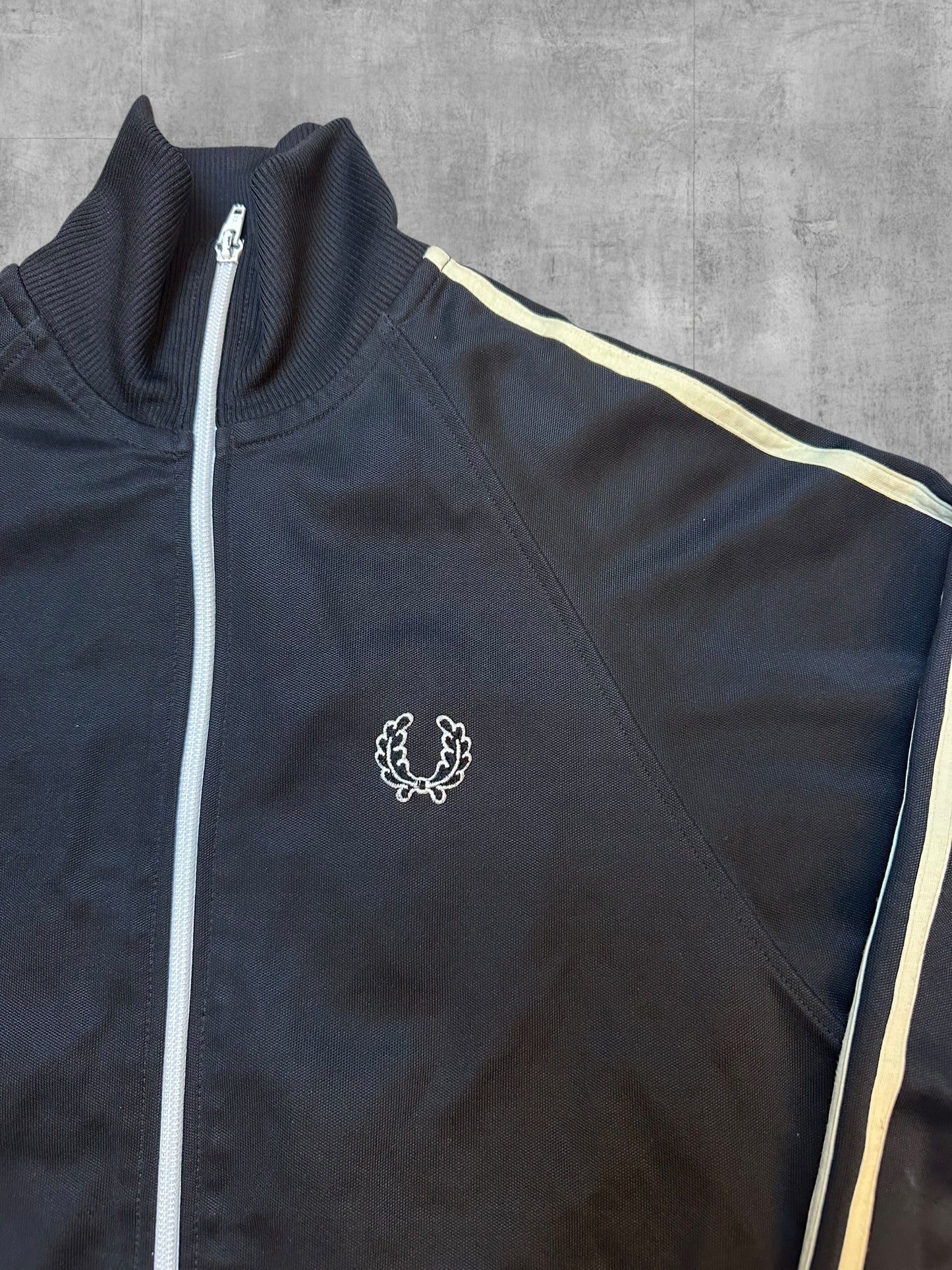 Fred Perry Vintage Trainingsjacke Taped Schwarz Weiß XS