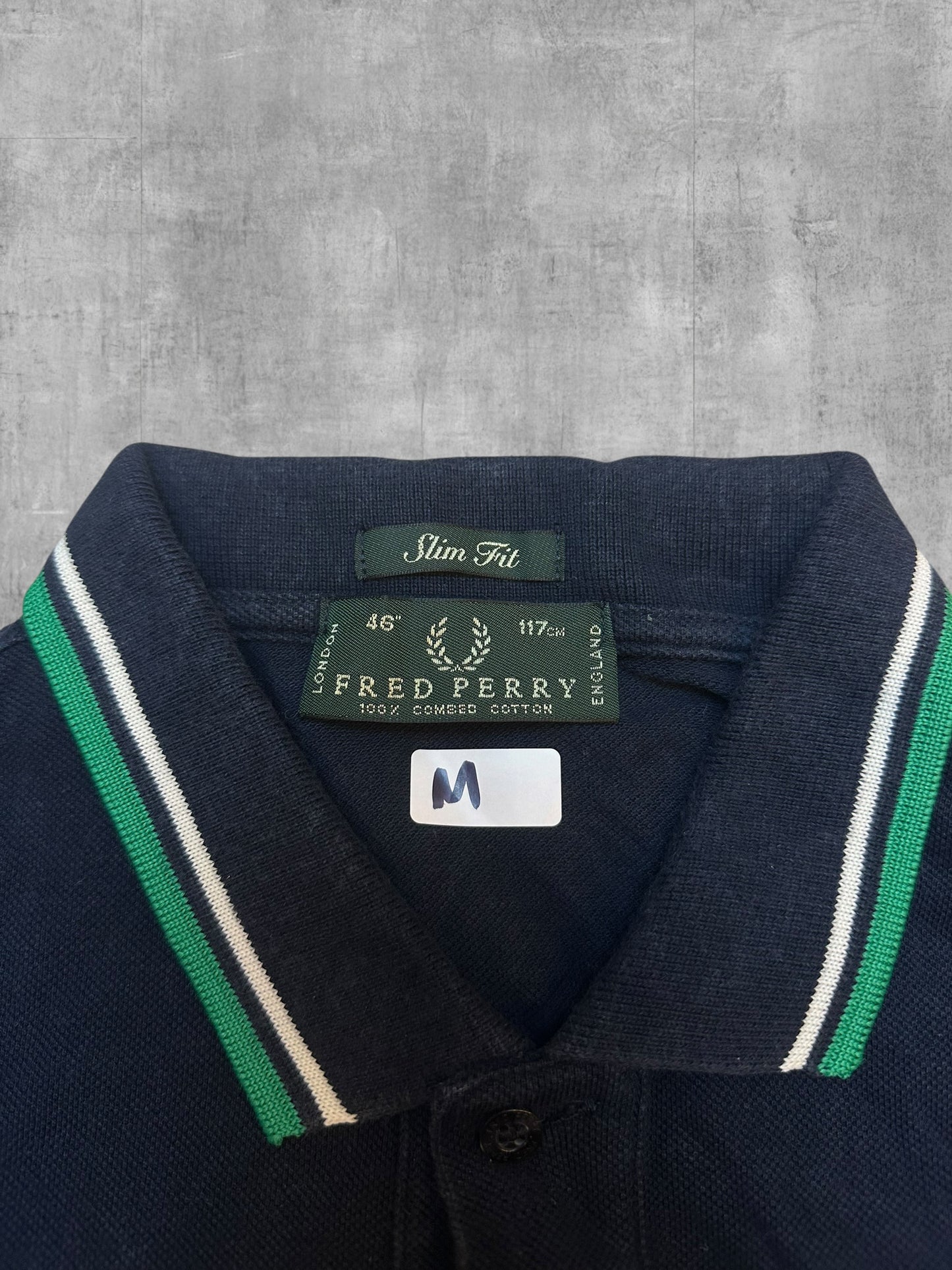 Fred Perry Polo Shirt Schwarzblau Grün Weiß M