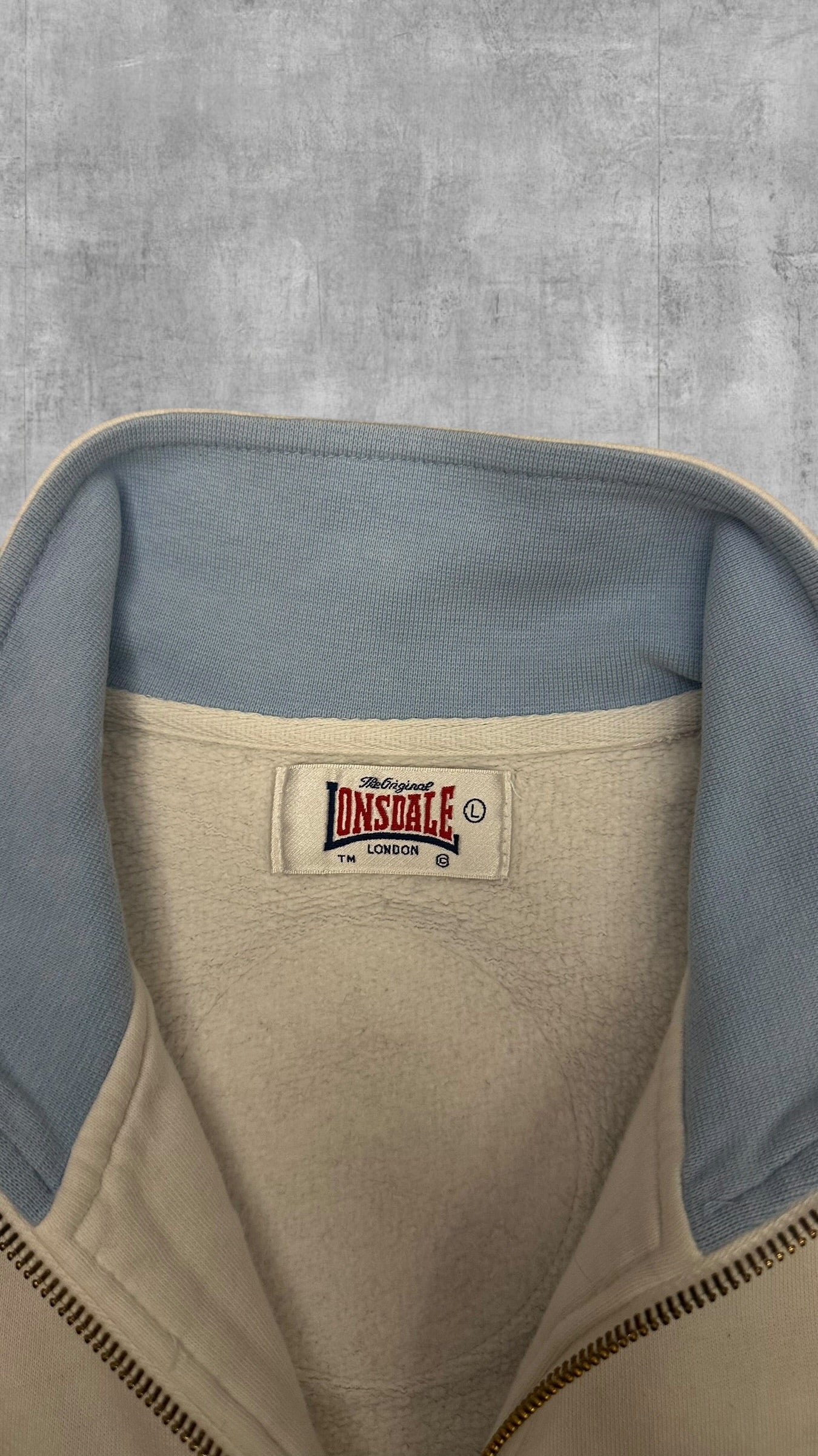Lonsdale London Vintage Trainingsjacke Backprint Weiß Babyblau L