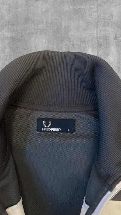 Fred Perry Trainingsjacke Taped Zip Jacke Grau Weiß Schwarz L
