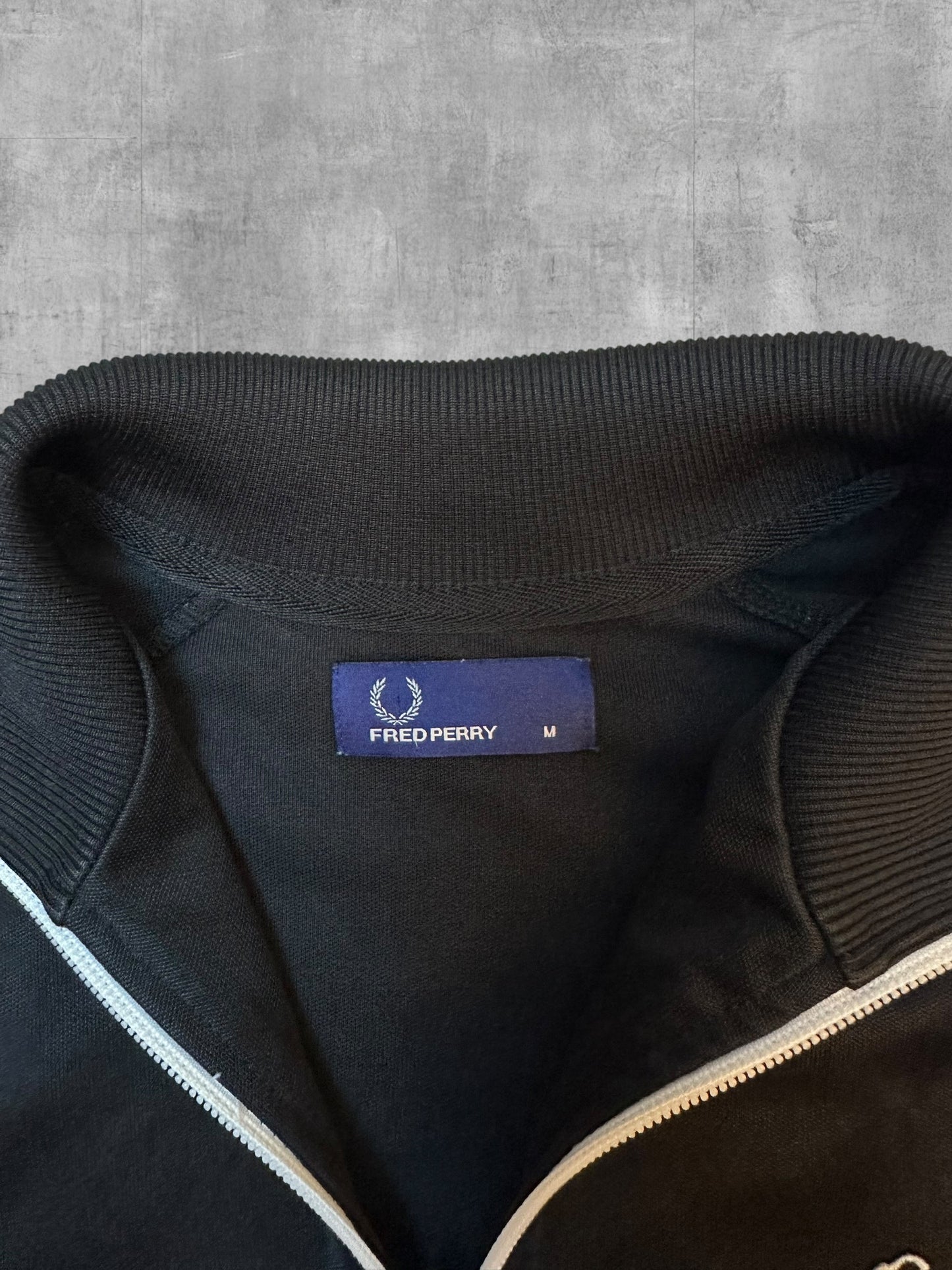 Fred Perry Vintage Trainingsjacke Taped Schwarz Weiß M