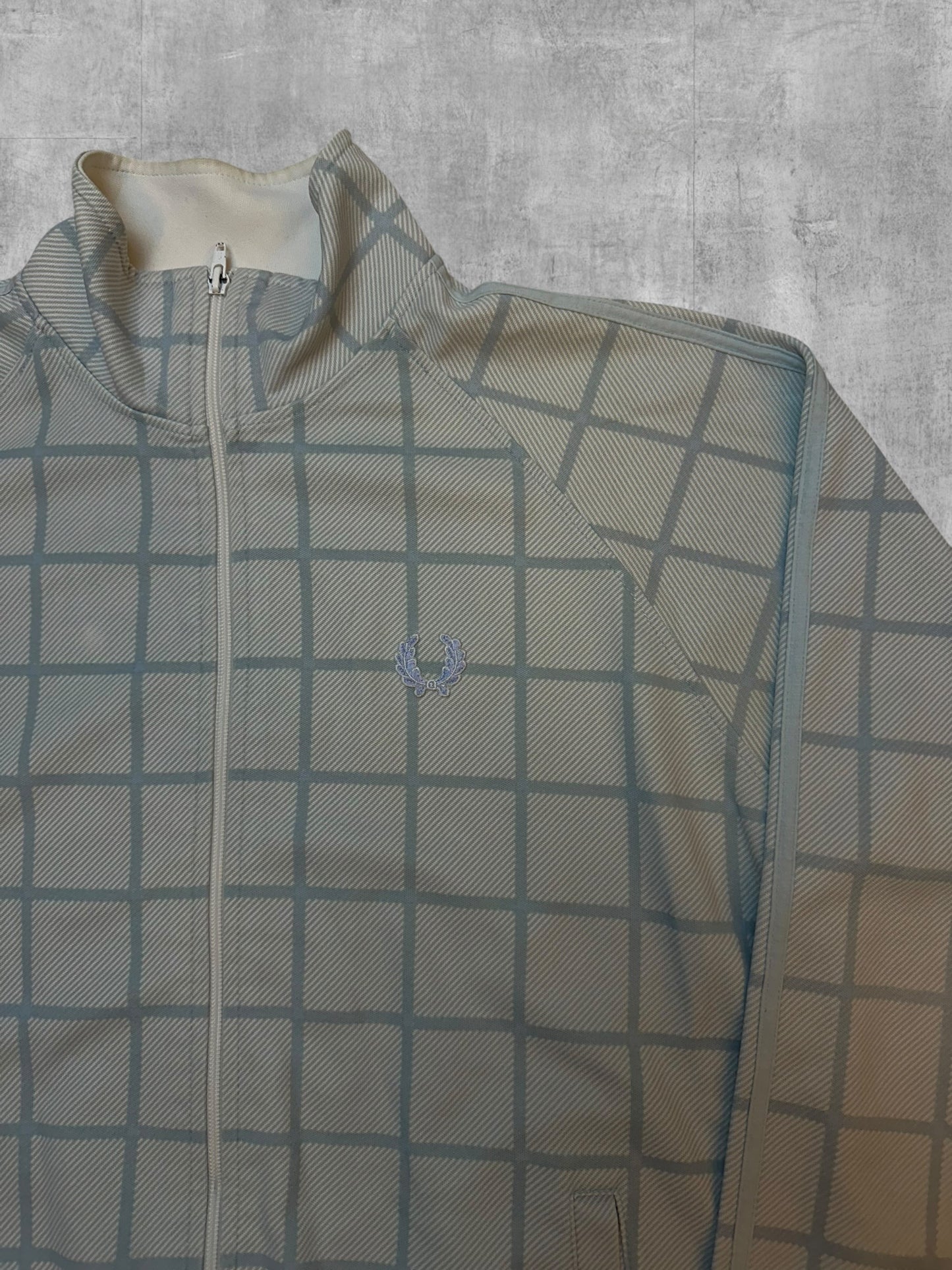 Fred Perry Vintage Trainingsjacke Babyblau Weiß Kariert L