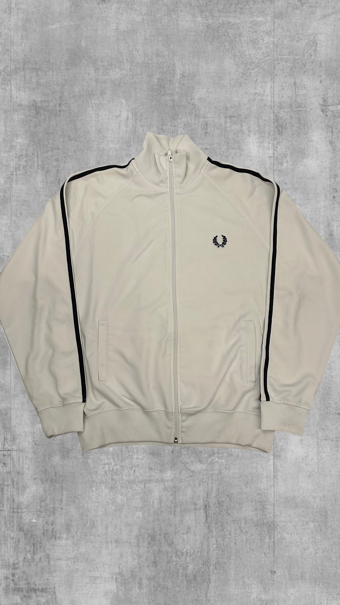 Fred Perry Vintage Taped Trainingsjacke Weiß Schwarz M
