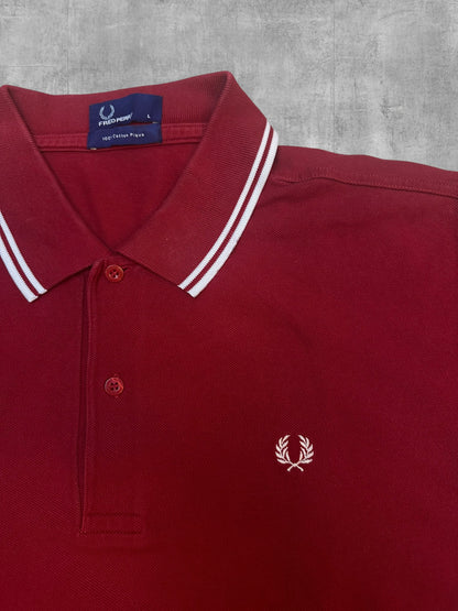 Fred Perry Polo Whirt Rot Weiß L