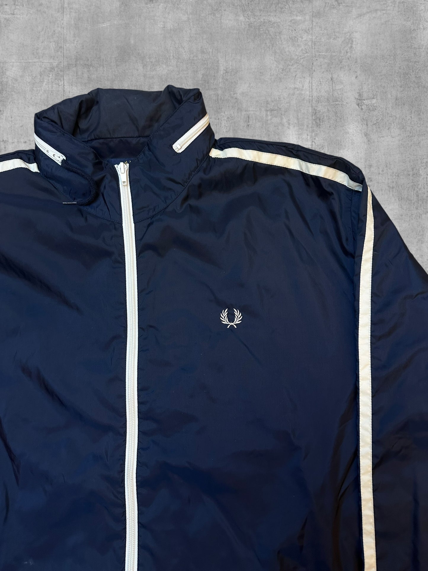 Fred Perry Windbreaker Jacke Taped Navy Blau Weiß M