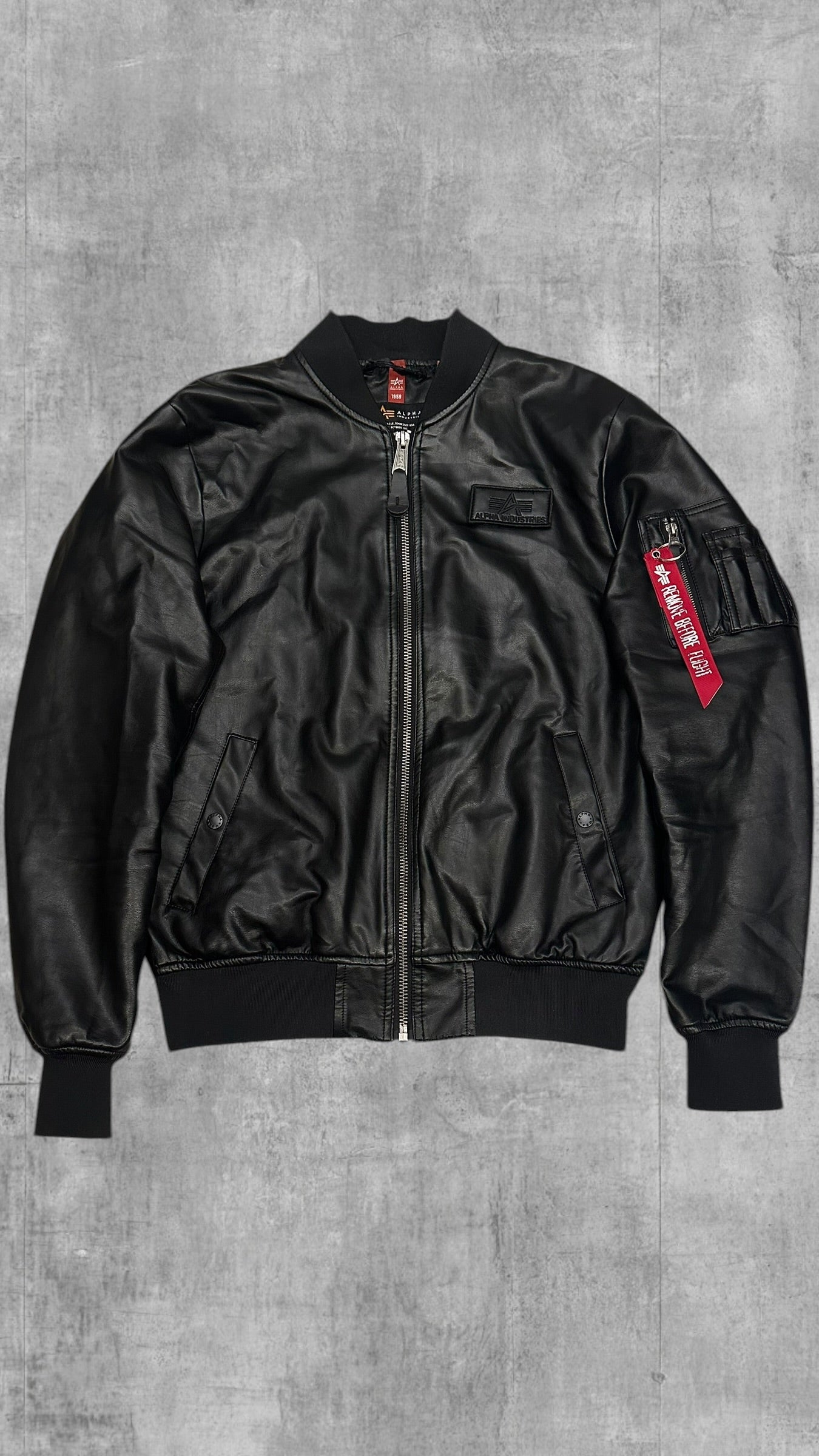 Alpha Industries Leder Bomberjacke Schwarz L
