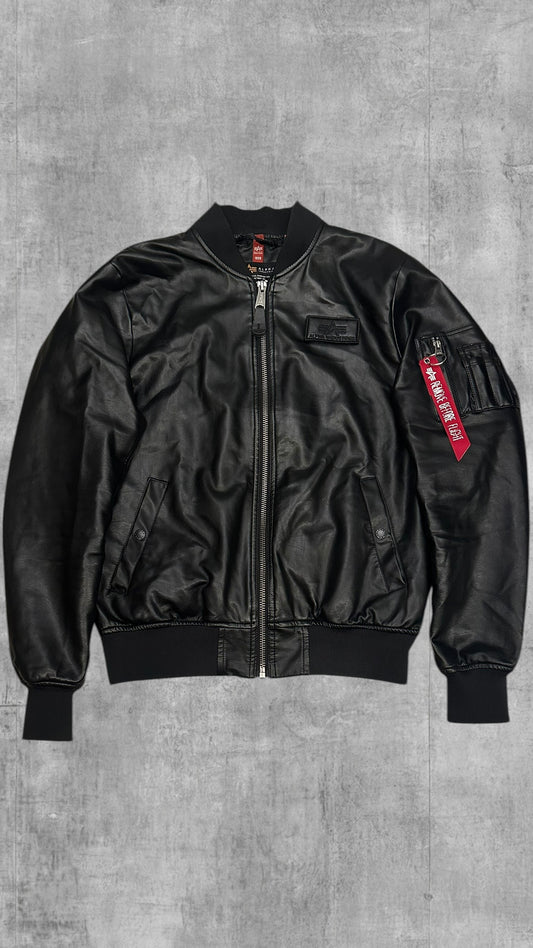 Alpha Industries Leder Bomberjacke Schwarz L