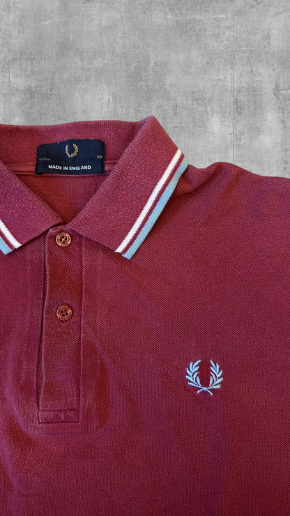 Fred Perry Polo Shirt Weinrot Hellblau M