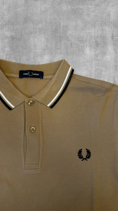 Fred Perry Polo Hemd Shirt braun beige Schwarz Weiß M