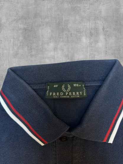 Fred Perry Polo Shirt Navy Blau Weiß Rot S - M