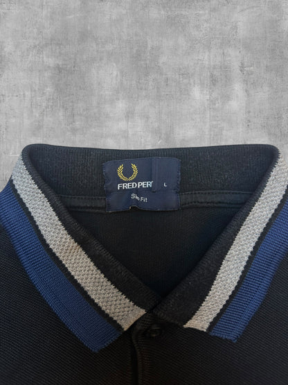 Fred Perry Polo Shirt Schwarz Navy Blau Grau L Slim Fit