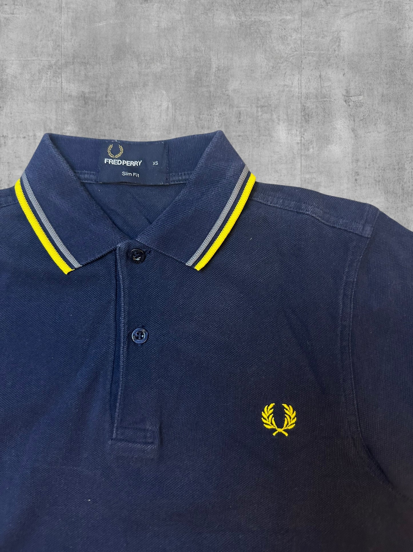 Fred Perry Polo Shirt Navy Blau Gelb XS Slim Fit