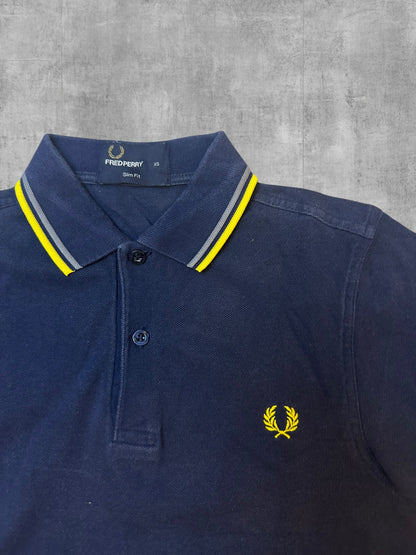 Fred Perry Polo Shirt Navy Blau Gelb XS Slim Fit