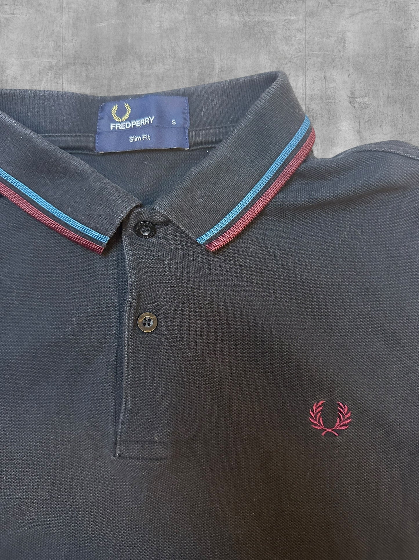 Fred Perry Polo Shirt Schwarz Weinrot Türkis S Slim Fit