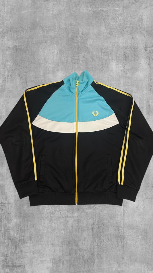 Vintage Fred Perry Trainingsjacke Taped Zip Jacke Schwarz Hellblau M