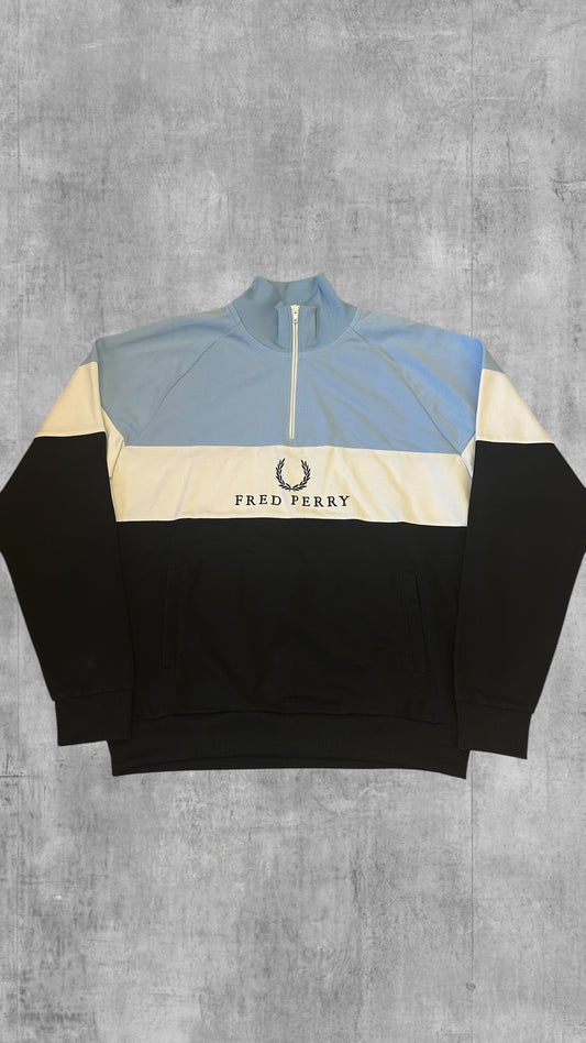 Fred Perry Half zip Pullover Sweatshirt Babyblau Schwarz Weiß XL