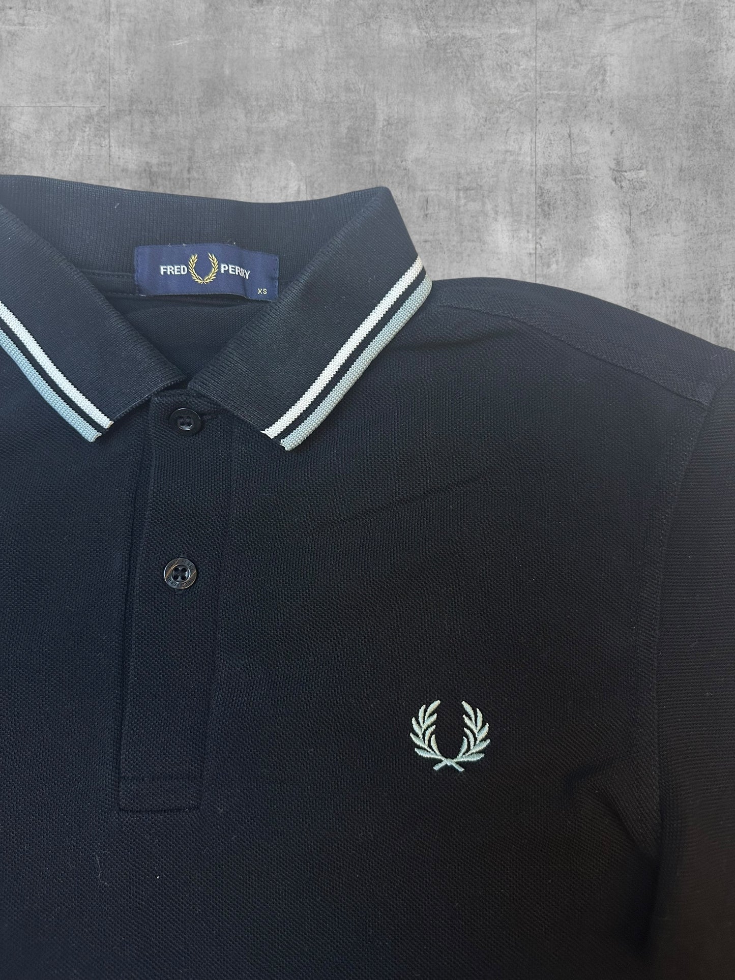 Fred Perry Langarm Polo Shirt Schwarz Weiß XS