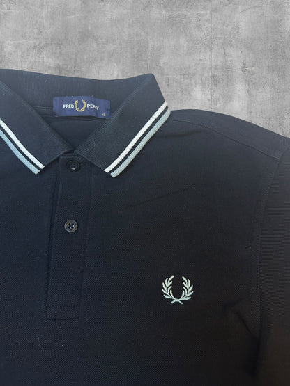 Fred Perry Langarm Polo Shirt Schwarz Weiß XS