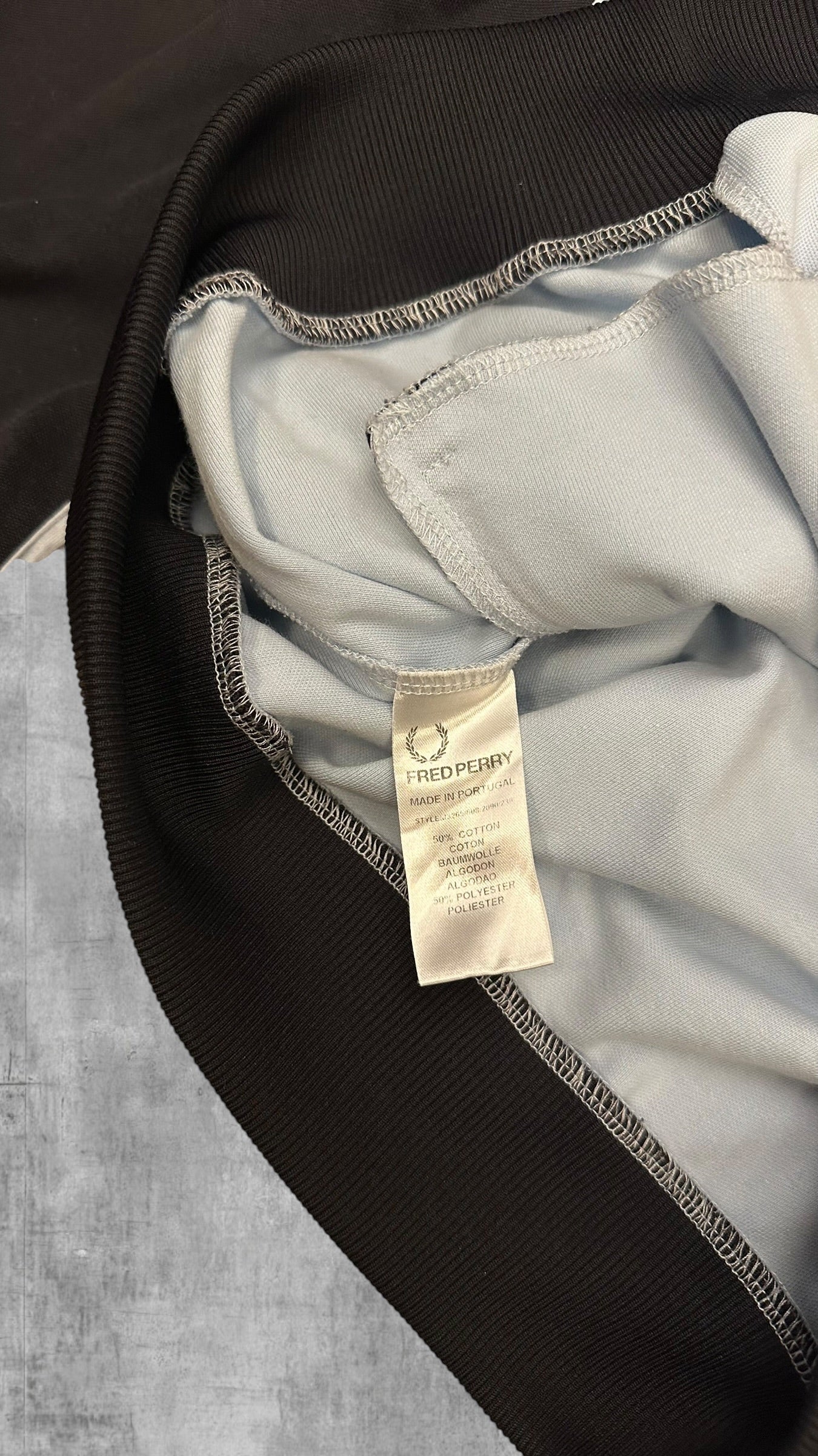 Fred Perry Vintage Trainingsjacke Taped Schwarzblau Hellblau Weiß L
