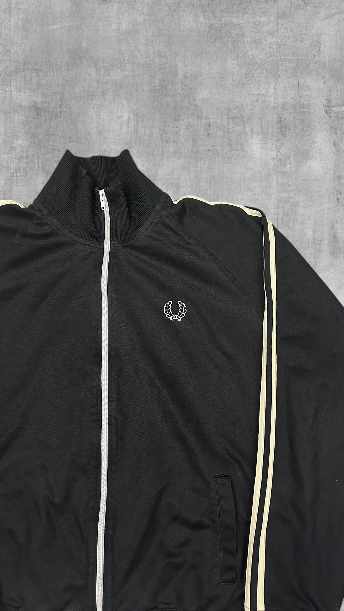 Fred Perry Vintage Trainingsjacke Taped Schwarz Weiß XL